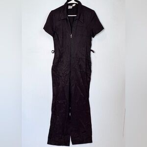 Vintage Gantos Black Women's Jumpsuit with Collar and Zipper Front